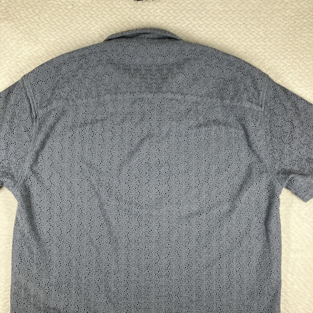 Abercrombie & Fitch Cropped Mens L Camp Collar Eyelet Lace Short Sleeve Blue - Picture 7 of 12